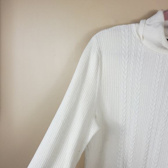 Talbots Cream Cable Knit Turtleneck Sweater Size XL - Picture 4 of 10